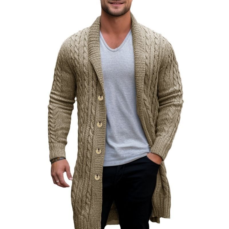 GIOIO - Cárdigan Hombre Punto Cable Medio Largo Urbano Premium Lana Tejido​