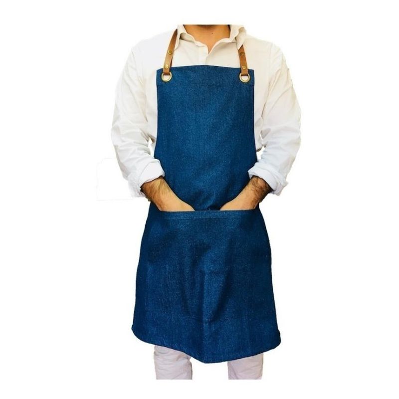 GENERICO - Delantal Jeans Gourmet Con Cuello y Bolsillos Prácticos