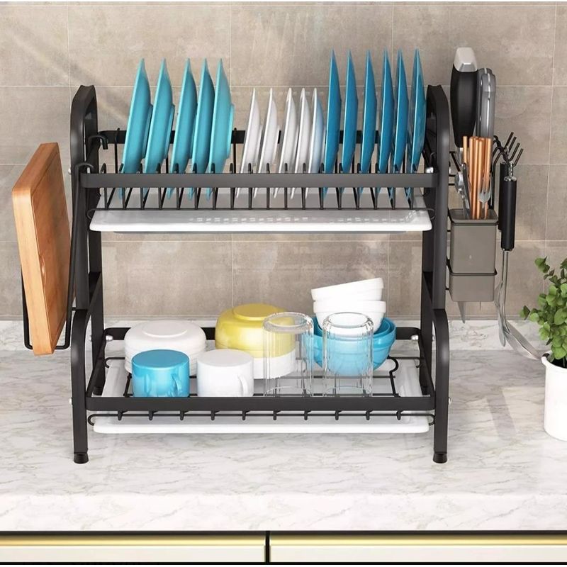 GENERICO - Organizador de Platos 2 Niveles con Cajita para Cubiertos