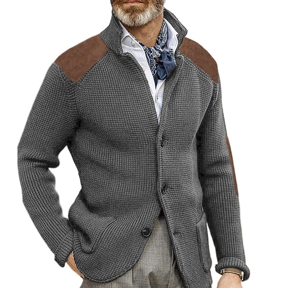 GIOIO - Cárdigan Hombre Cuello Solapa Corte Preciso Punto Liso Urbano Elegante​