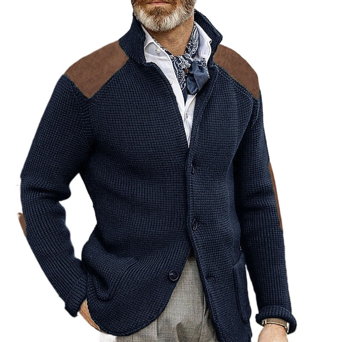 GIOIO - Cárdigan Hombre Cuello Solapa Corte Preciso Punto Liso Urbano Elegante​