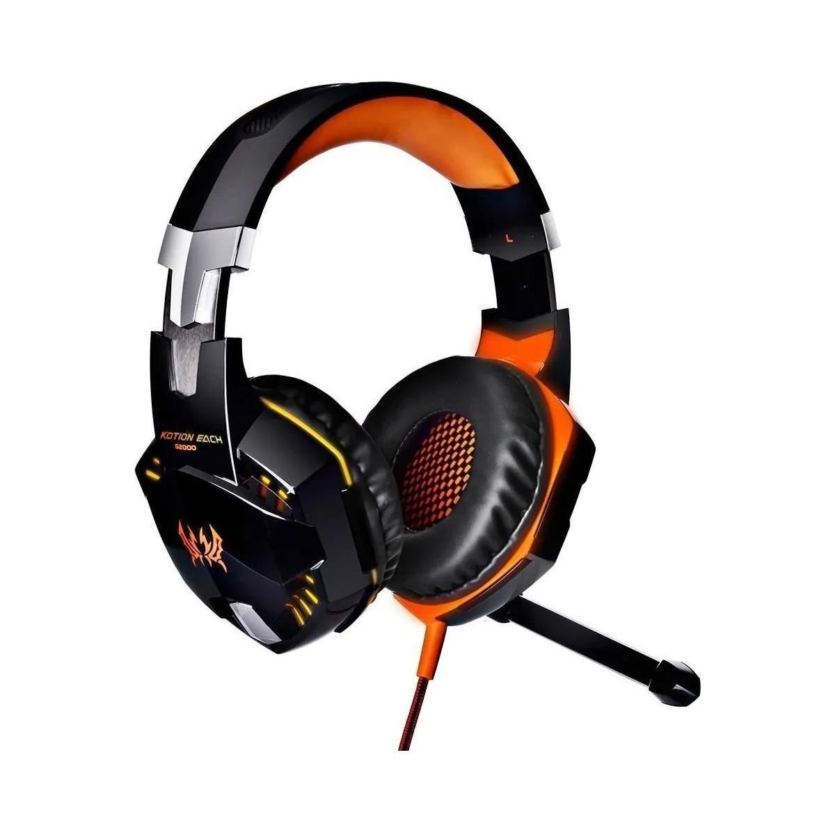 KOTION EACH - Auriculares Gamer Kotion Gamer G2000 Negro Y Naranja Con Luz Led