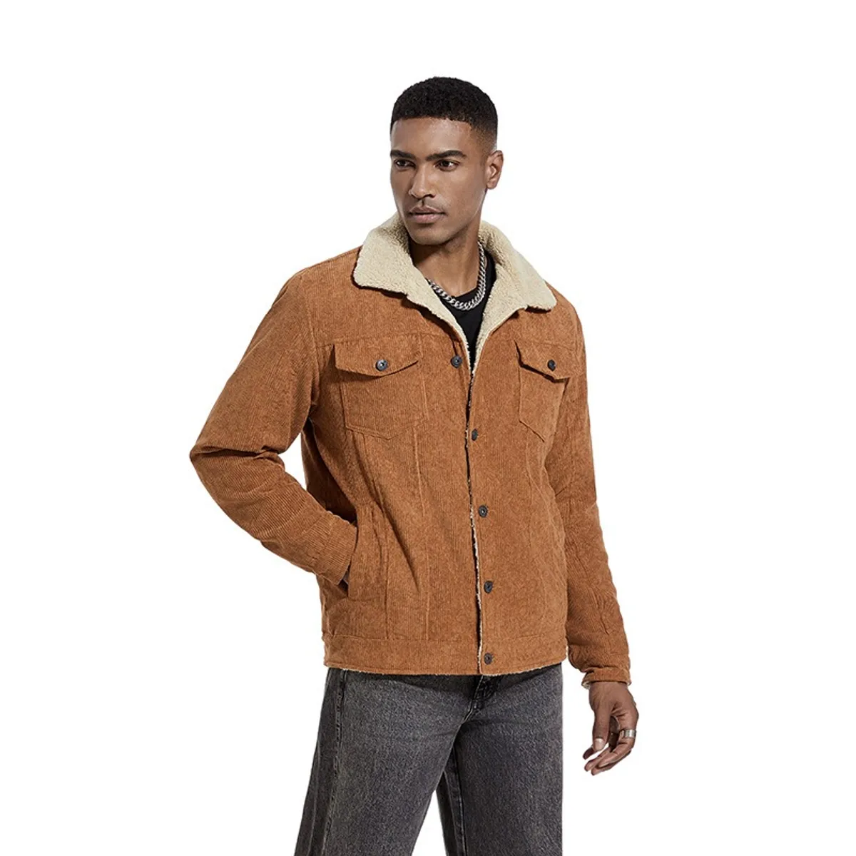 GIOIO - Chaqueta Hombre Pana Abrigada Casual Moderna Ajustada Premium​