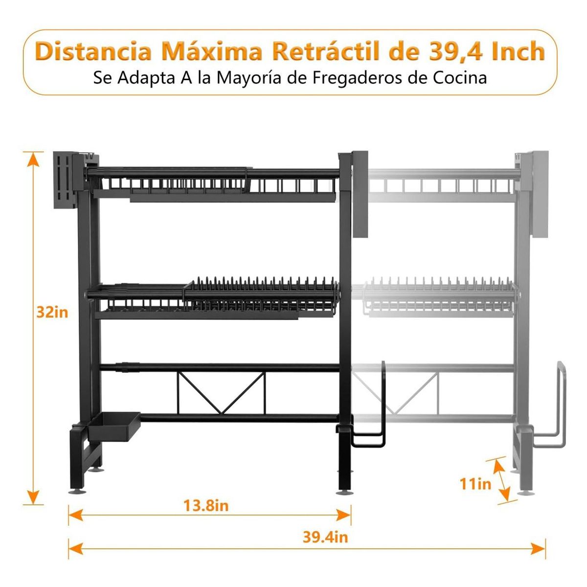 GENERICO - Escurridor Retráctil de Platos de Acero 2 Niveles Ajustable