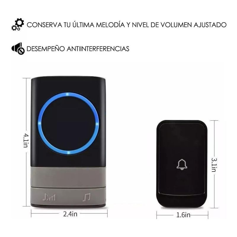 GENERICO - Timbre Inalámbrico Impermeable con Alcance de 200 Metros