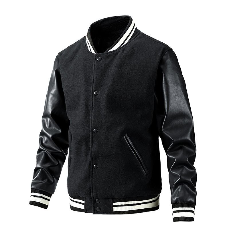 GIOIO - Bombero Hombre Tejido Lana Manga Pu Gamuza Casual Moderno