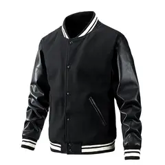 GIOIO - Bombero Hombre Tejido Lana Manga Pu Gamuza Casual Moderno