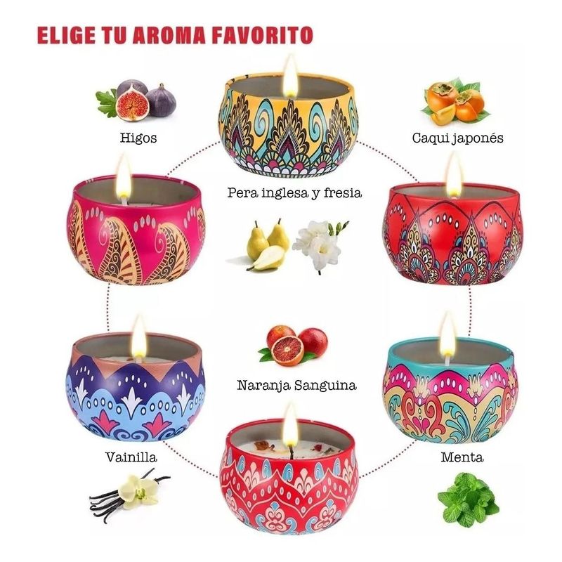 GENERICO - Set de 6 Velas Aromáticas Decorativas con Pétalos Relaxantes