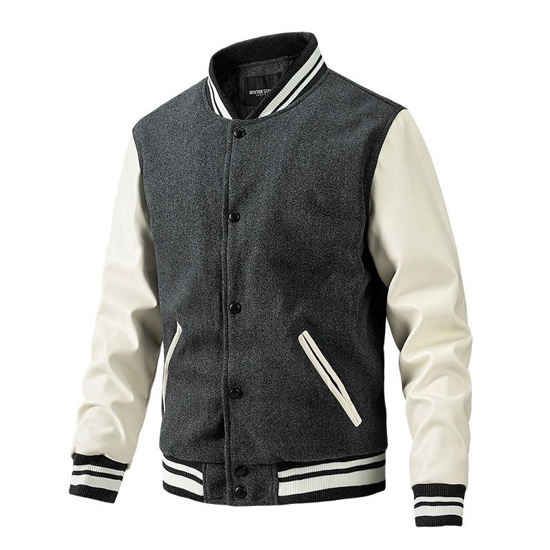 GIOIO - Bombero Hombre Tejido Lana Manga Pu Gamuza Casual Moderno