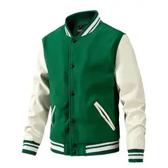 GIOIO - Bombero Hombre Tejido Lana Manga Pu Gamuza Casual Moderno