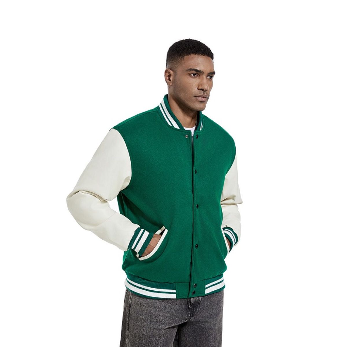 GIOIO - Bombero Hombre Tejido Lana Manga Pu Gamuza Casual Moderno