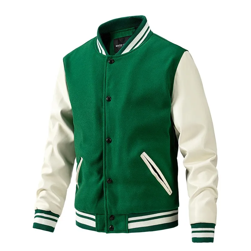 GIOIO - Bombero Hombre Tejido Lana Manga Pu Gamuza Casual Moderno
