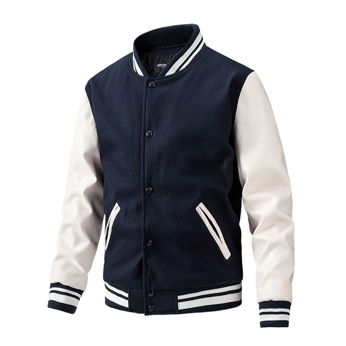 GIOIO - Bombero Hombre Tejido Lana Manga Pu Gamuza Casual Moderno