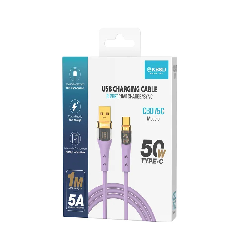 KBOD - Cable Para Carga y Datos Usb Tipo C Kbod Cbo75 1 Metro 50W Lila