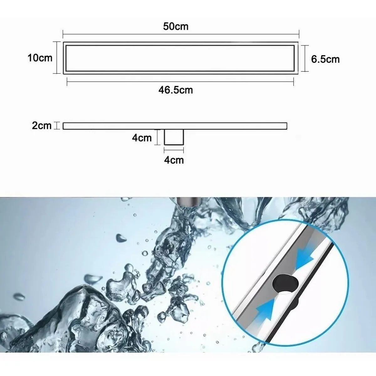 GENERICO - Rejilla Drenaje Antiolor Acero Inoxidable 50x10 cm Ducha