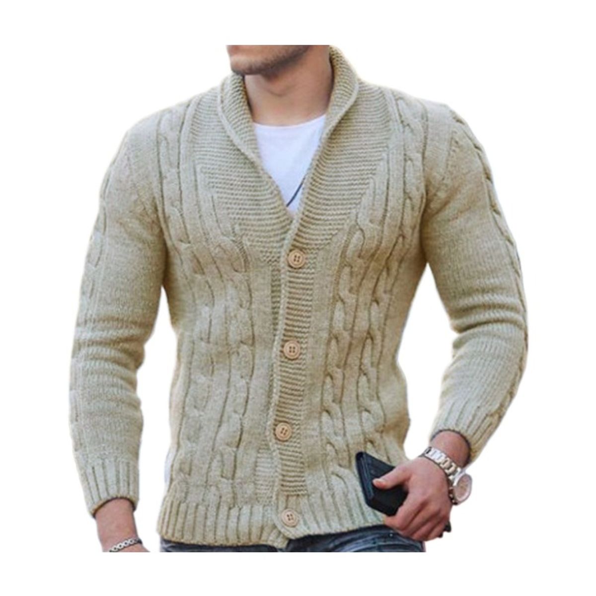 GIOIO - Cárdigan Hombre Premium Cuello V Solapa Liso Corte Preciso Urbano​