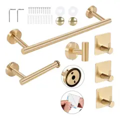 GENERICO - Accesorios de Baño en Oro Cepillado Elegancia y Funcionalidad Total