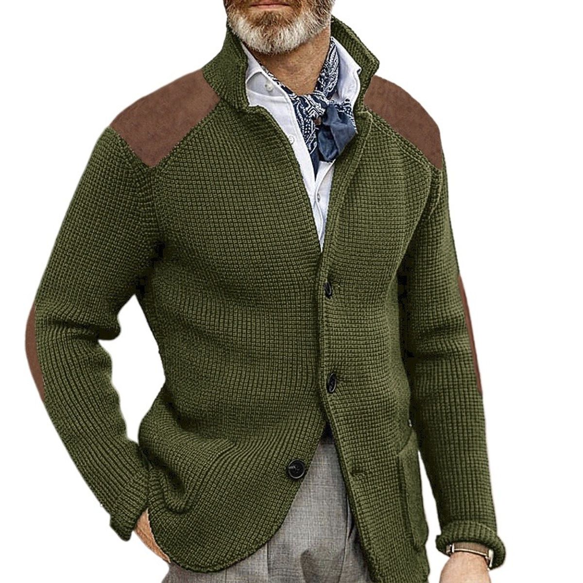 GIOIO - Cárdigan Hombre Cuello Solapa Corte Preciso Punto Liso Urbano Elegante​