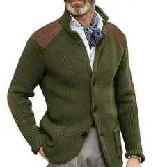 GIOIO - Cárdigan Hombre Cuello Solapa Corte Preciso Punto Liso Urbano Elegante​