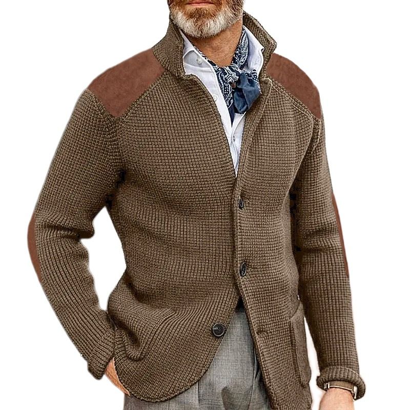 GIOIO - Cárdigan Hombre Cuello Solapa Corte Preciso Punto Liso Urbano Elegante​