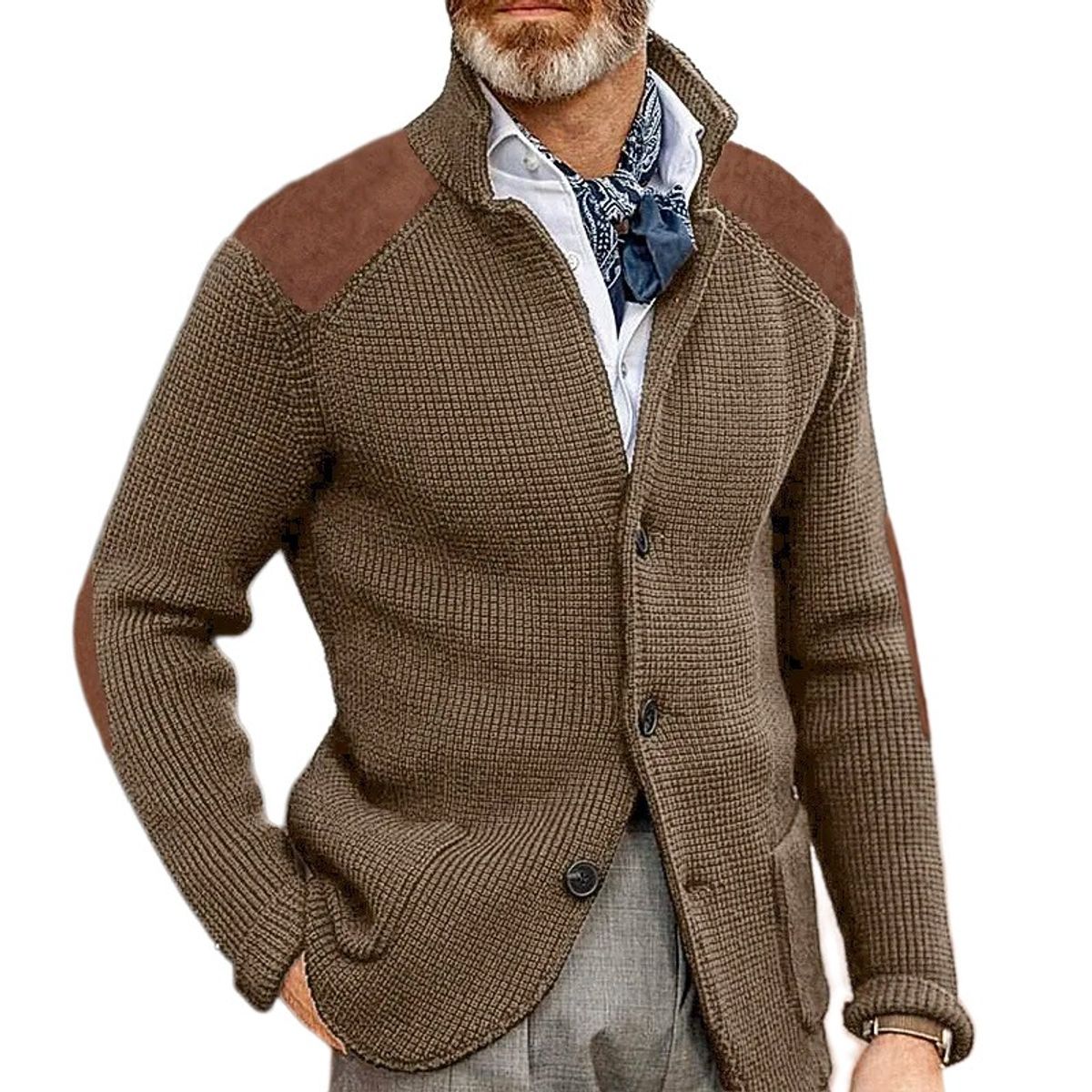 GIOIO - Cárdigan Hombre Cuello Solapa Corte Preciso Punto Liso Urbano Elegante​