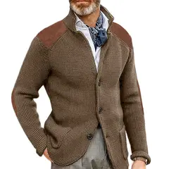 GIOIO - Cárdigan Hombre Cuello Solapa Corte Preciso Punto Liso Urbano Elegante​