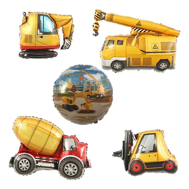 GENERICO - Set de 5 Globos Metalizados de Camiones de Construcción