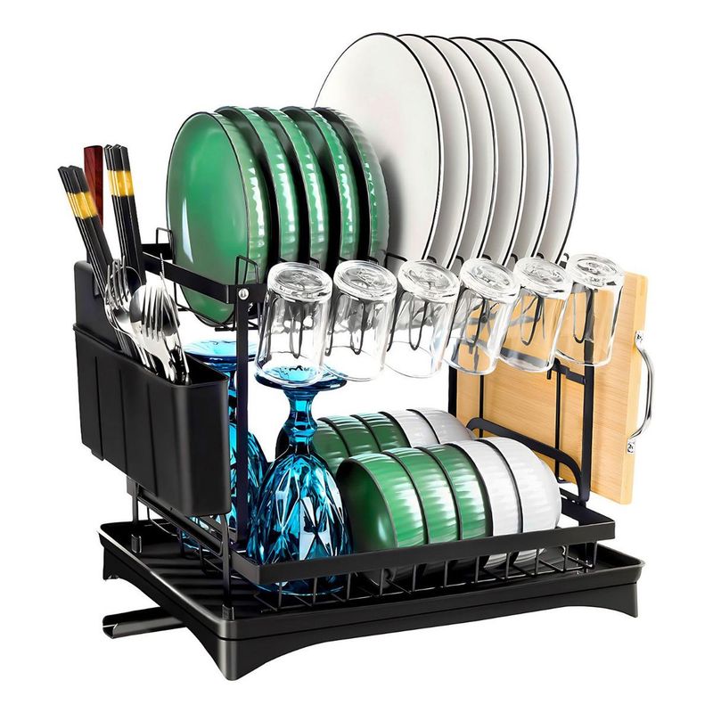 GENERICO - Escurridor de Platos 2 Niveles con Drenaje Automático Negro