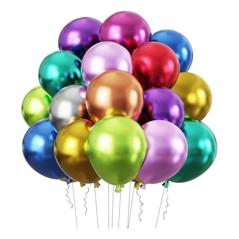 GENERICO - 50 Globos Cromados de Látex + Inflador para Celebraciones