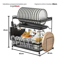 GENERICO - Escurridor de Platos y Vasos 2 Niveles con Soporte para Cubiertos