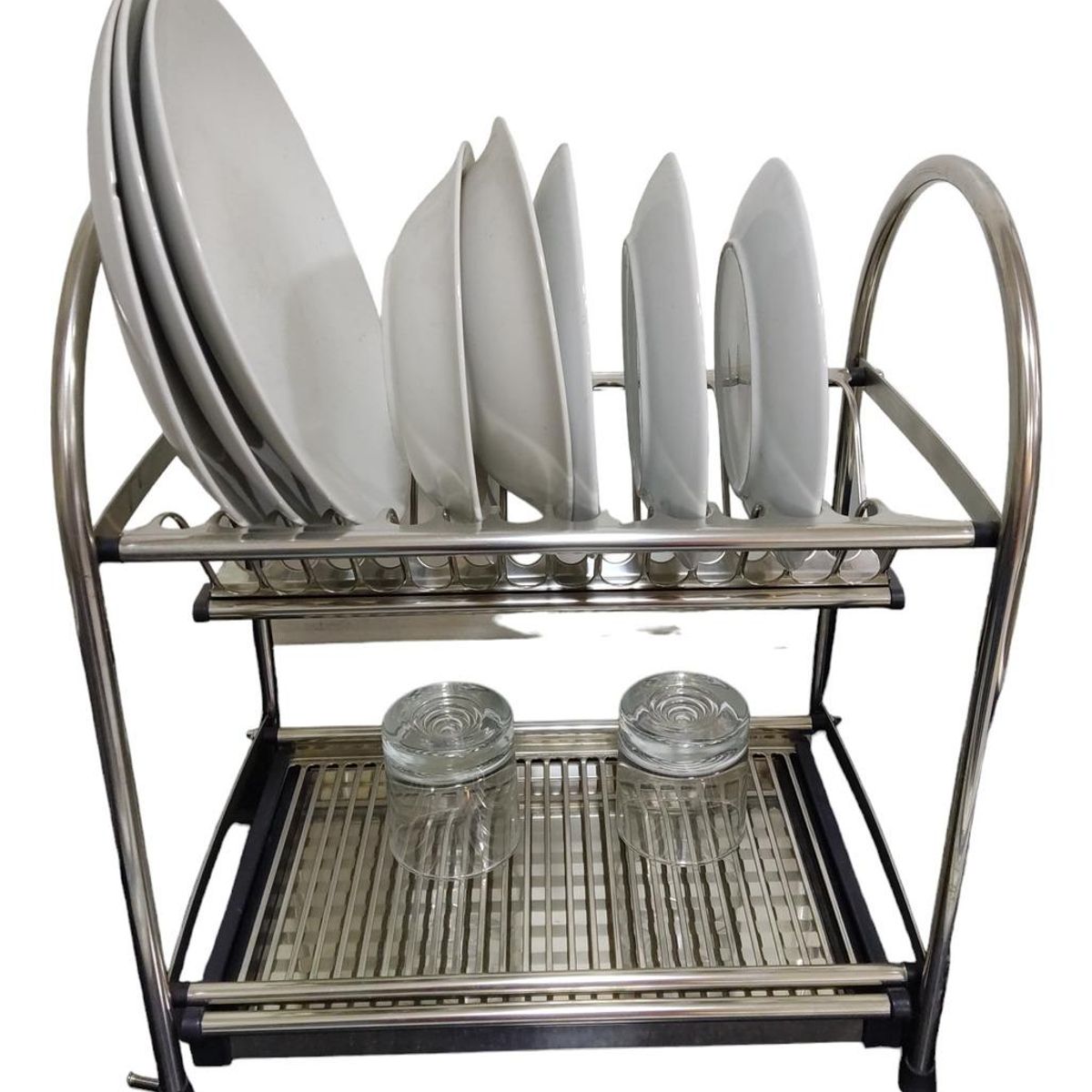 GENERICO - Escurridor de Platos 2 Niveles con Bandejas de Acero Inoxidable