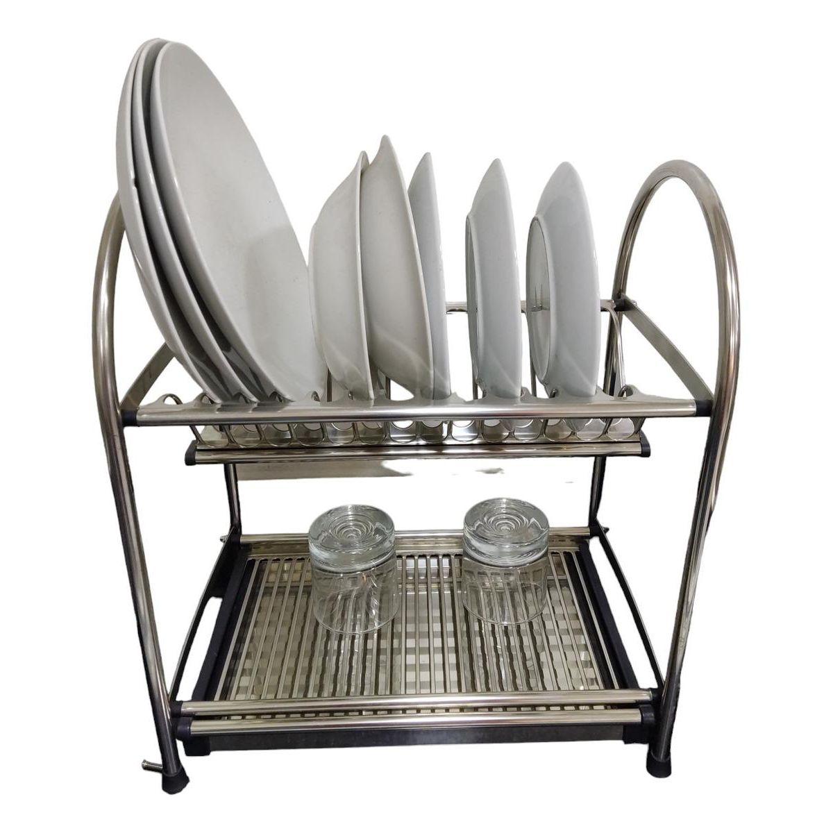 GENERICO - Escurridor de Platos 2 Niveles con Bandejas de Acero Inoxidable