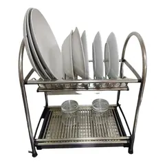 GENERICO - Escurridor de Platos 2 Niveles con Bandejas de Acero Inoxidable