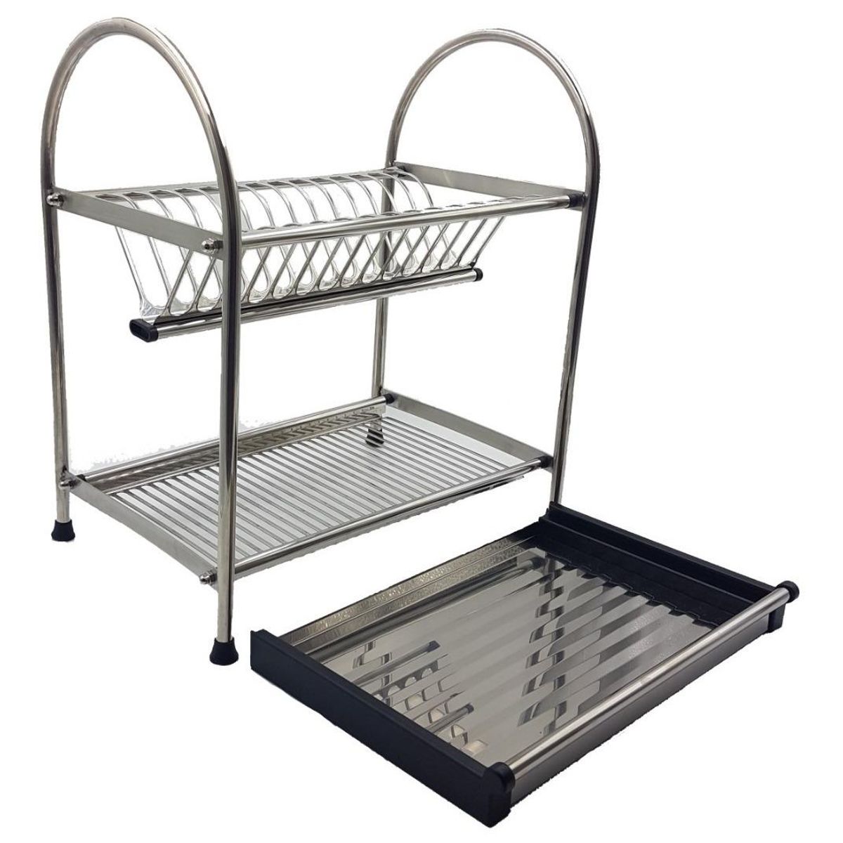 GENERICO - Escurridor de Platos 2 Niveles con Bandejas de Acero Inoxidable