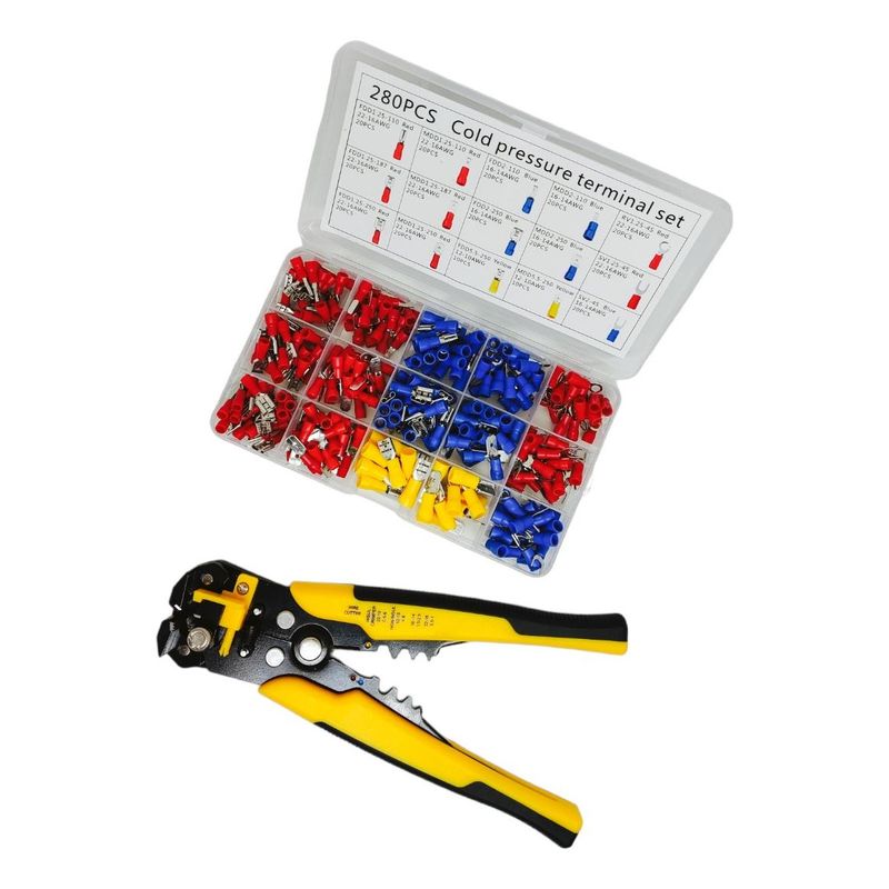 GENERICO - Kit de Alicates Pelacable Automático y Terminales Eléctricos