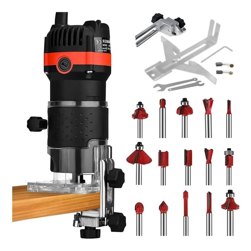 GENERICO - Fresadora Compacta de Madera 800W con 15 Brocas Incluidas