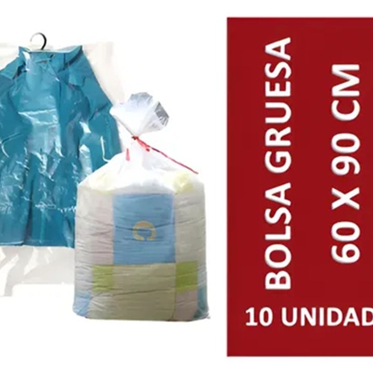 BLOCCARE - Bolsa Plástica Gruesa 60x90 Cm Transparente - 10 Unidades