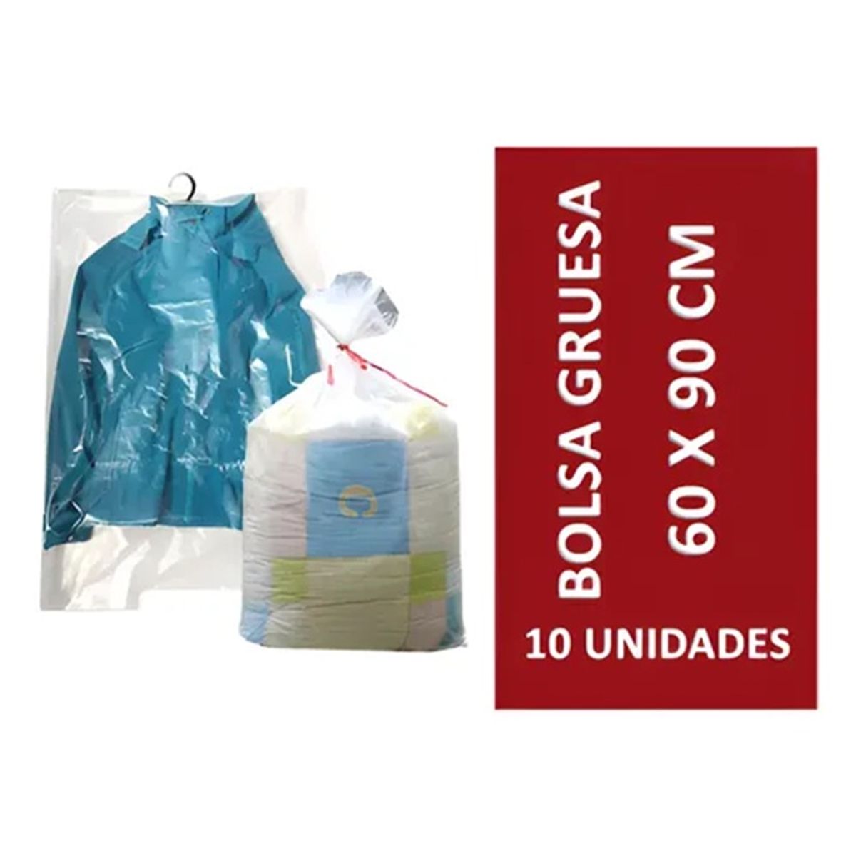 BLOCCARE - Bolsa Plástica Gruesa 60x90 Cm Transparente - 10 Unidades