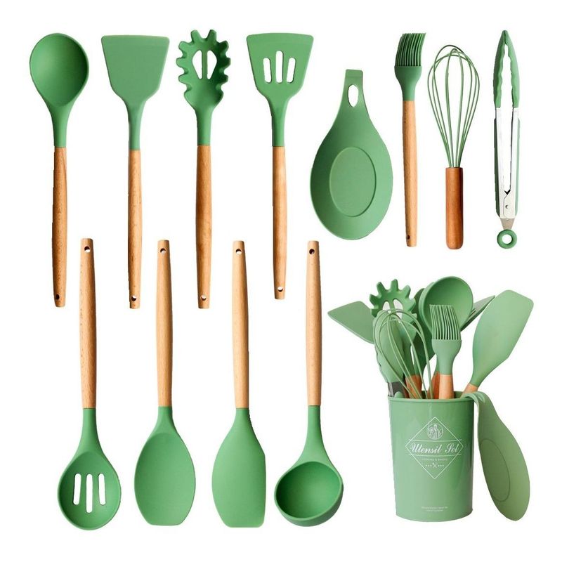 GENERICO - Kit Gourmet de 13 Utensilios de Cocina de Silicona y Madera Resistente