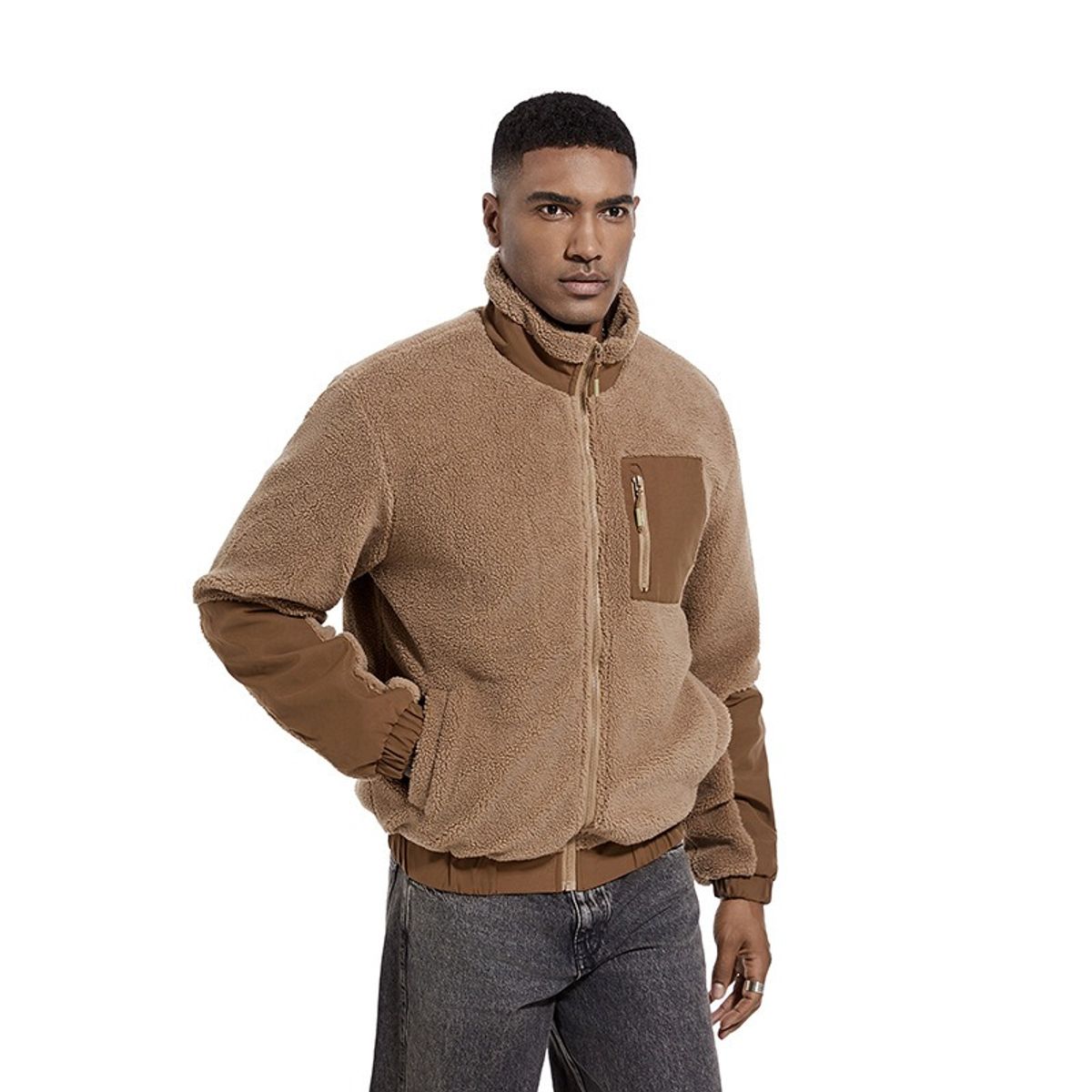 GIOIO - Chaqueta Hombre Polar Abrigada Cuello Mao Moderna Ajustada​