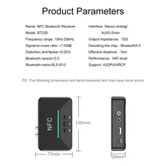 GENERICO - Receptor Bluetooth NFC para audio con salida 35 mm y RCA