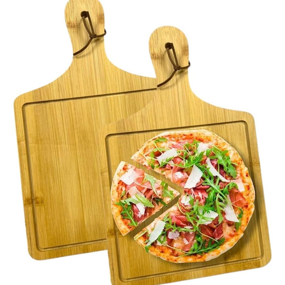 GENERICO - Tabla de Madera Reversible para Picoteo y Pizza 40 cm - Pack 2