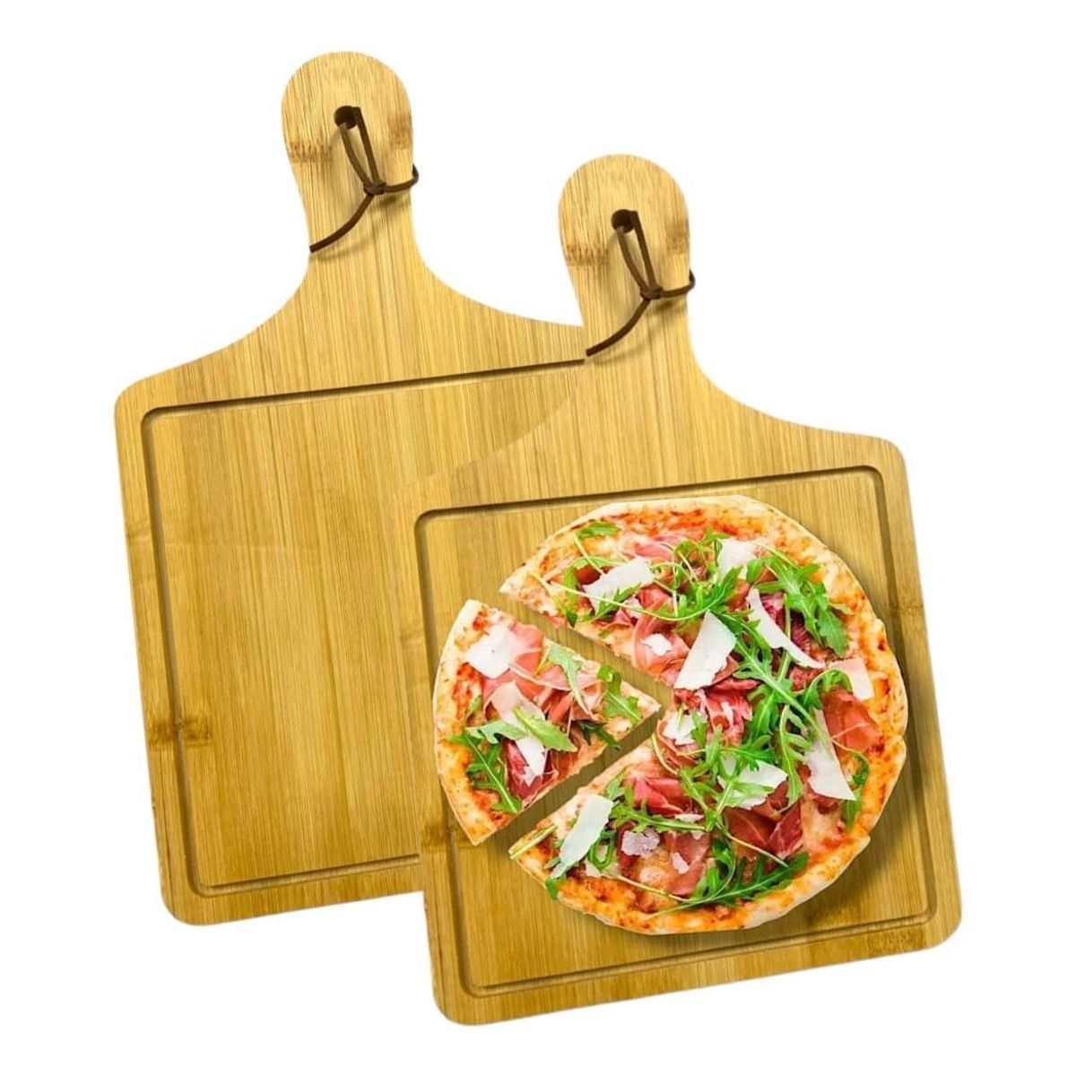 GENERICO - Tabla de Madera Reversible para Picoteo y Pizza 40 cm - Pack 2