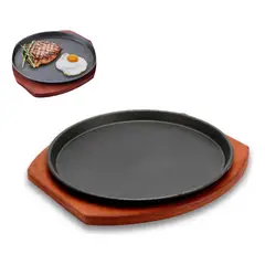 GENERICO - Plato de Fierro 23cm con Base de Madera Caoba Elegante