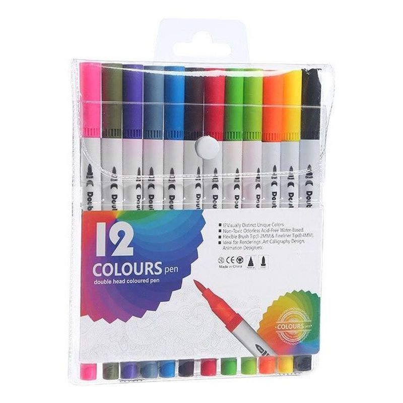 GENERICO - Marcadores Doble Punta 12 Colores Brillantes para Dibujo