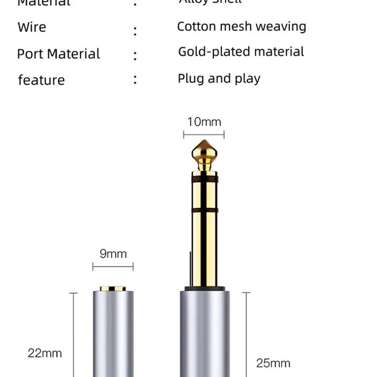 GENERICO - Adaptador Estéreo 35 mm a 63 mm - Cable de 3 Metros