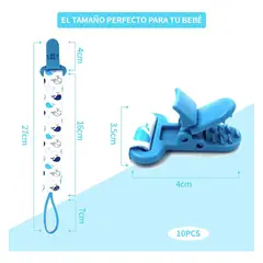 GENERICO - Set de 10 Clips Sujetachupetes para Bebés de 27 cm