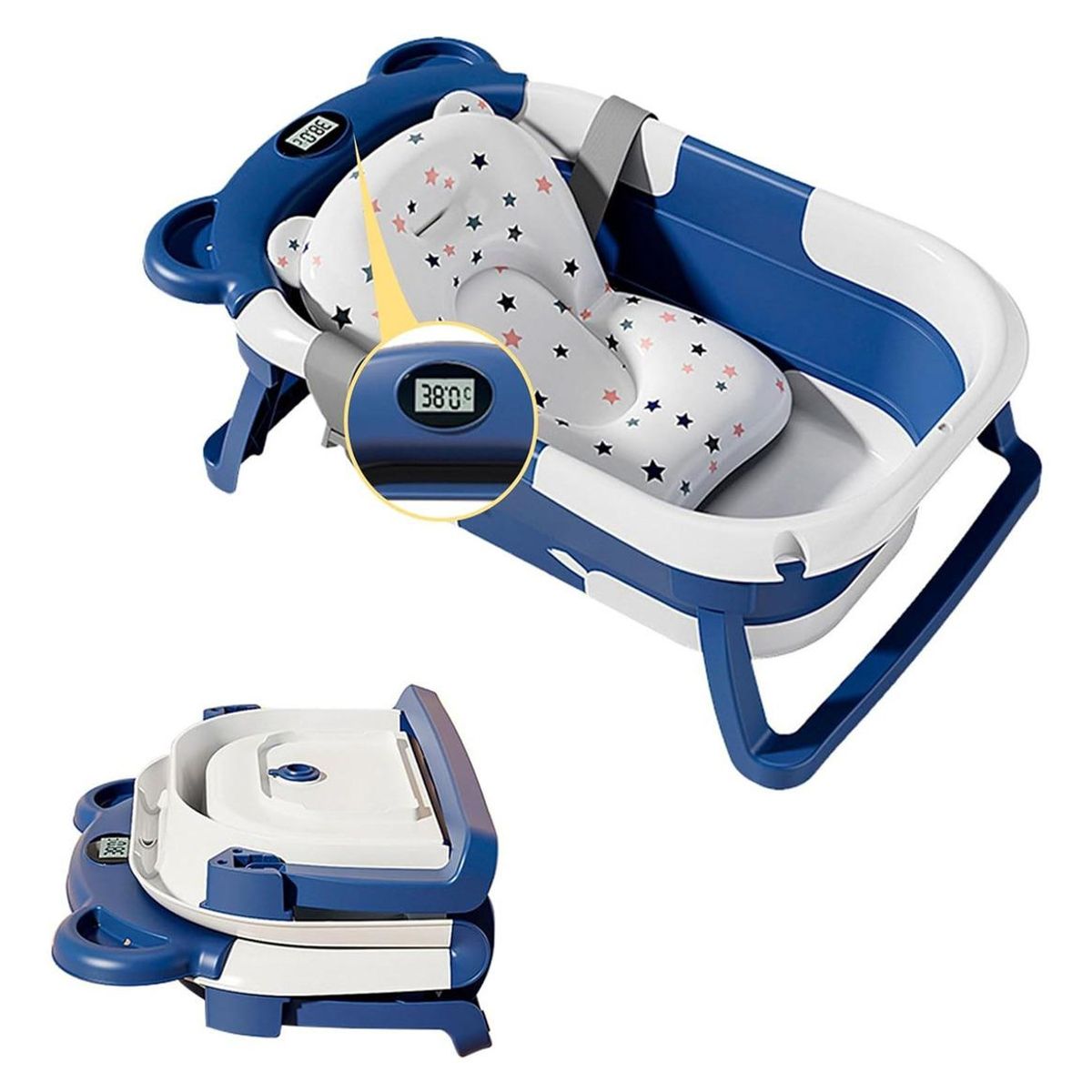 GENERICO - Baño Plegable para Bebés con Termómetro y Cojín Suave