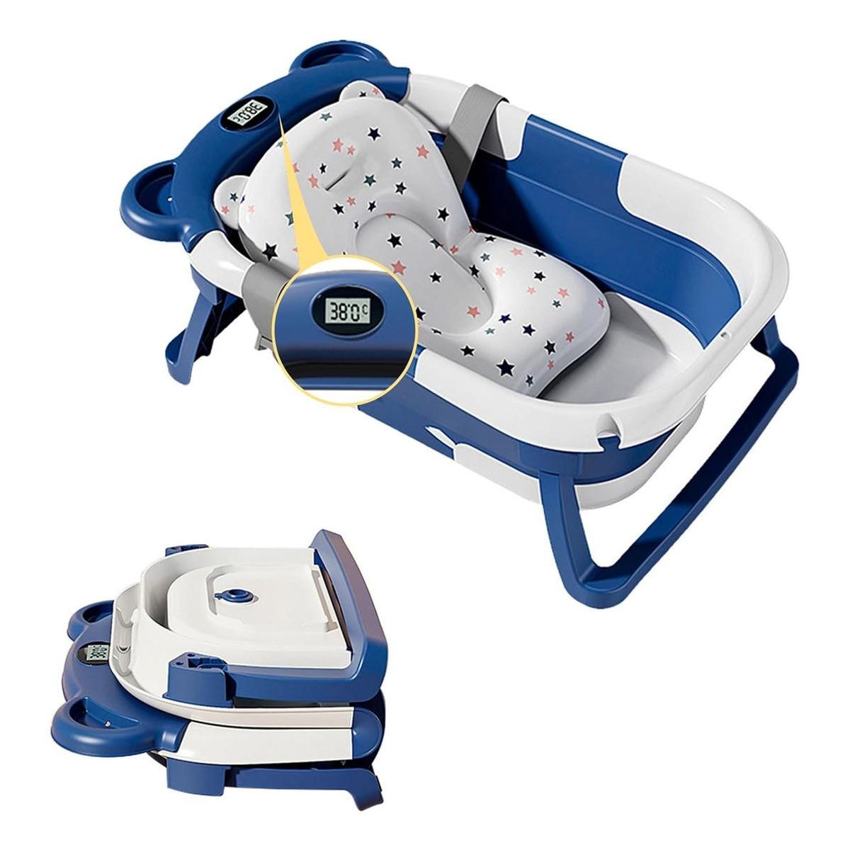 GENERICO - Baño Plegable para Bebés con Termómetro y Cojín Suave