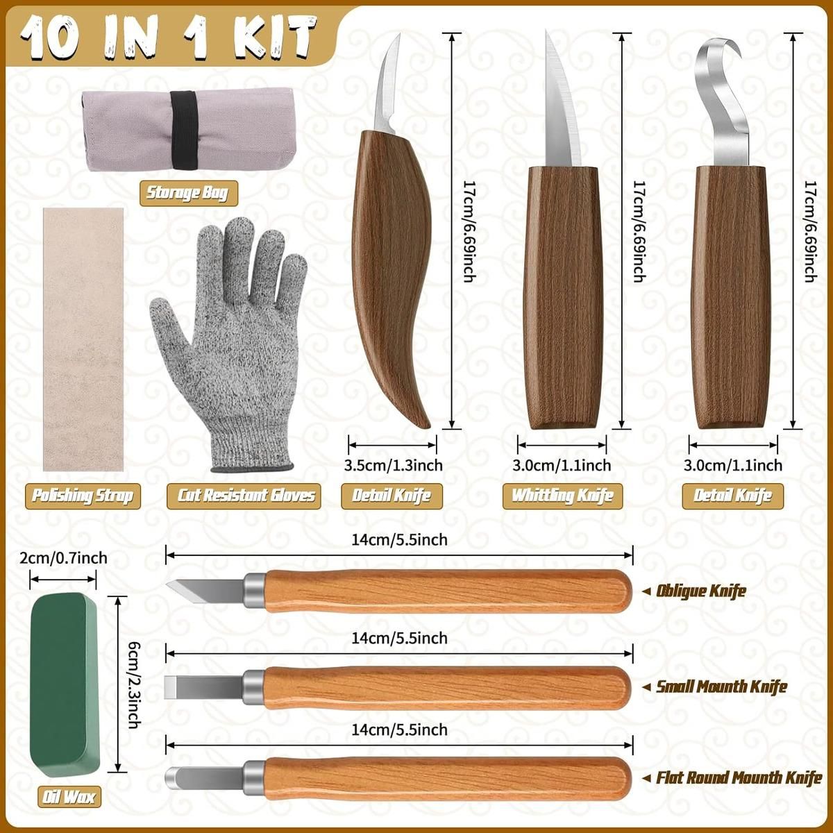 GENERICO - Juego Completo de Gubias para Tallado en Madera 10 Pzas
